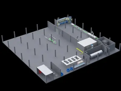 Seafood processing production line 3D model