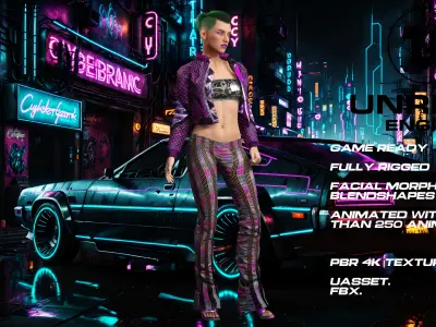 CyberPunk girl full rigged - game ready - animated Low-poly 3D model purchase