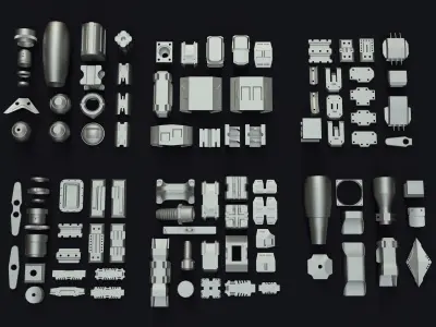 Kitbash different metal parts Low-poly 3D model