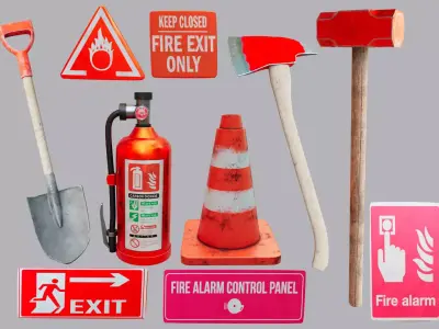 fire equipment set Low-poly 3D model