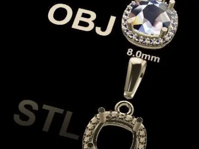 Dainty Diamond Halo Cushion Pendant With Bell 8mm 3D print model