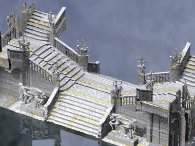Ornate Cult Hall stairs wider 3D 3D model