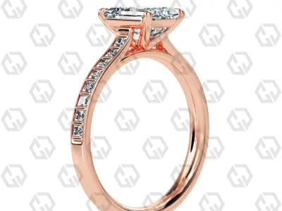 Ring 73 Emerald Shape and princess on shanks with Gems 3D print model