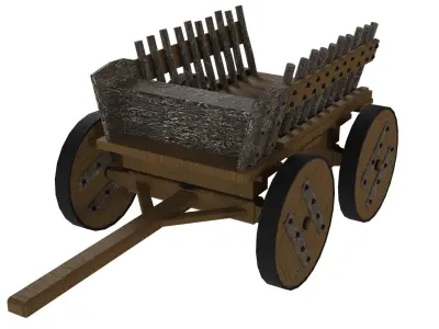 Wooden Wagon Low-poly 3D model