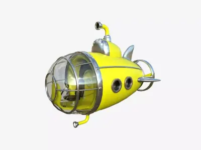 Submarine Cartoon A05 Yellow - Sub Watercraft Vehicle Low-poly 3D model