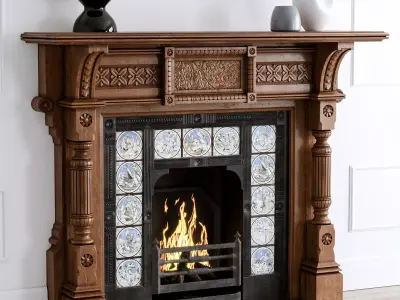 19th Century Antique Oak Fireplace 3D model