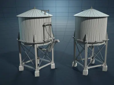 Water Towers Low-Poly Set Low-poly 3D model