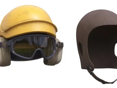 Aircraft Deck Safety Helmet with Goggles Yellow Used 3D model