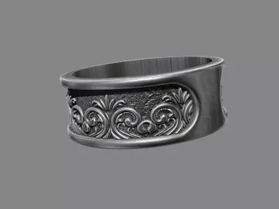 Demask floral victorian patterned wedding band  3D print model