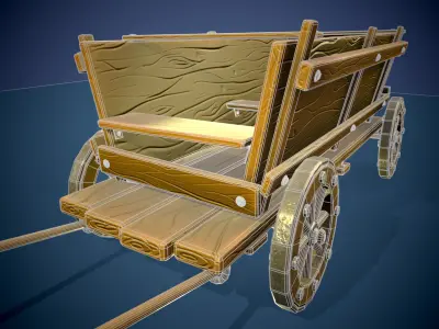 Wooden cart Low-poly 3D model 4