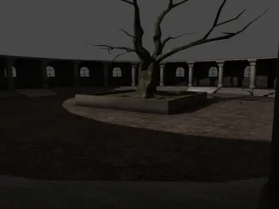 Arena circular building with tree in middle Low-poly 3D model