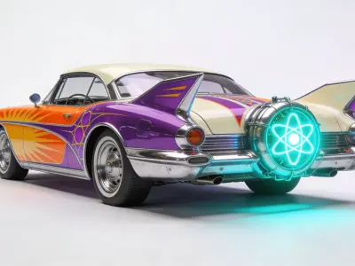 Atompunk Retro Futuristic Atomic Car 3D Model Low-poly 3D model
