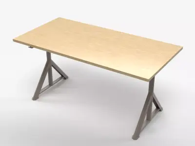 Modern Wooden Desk with Adjustable Stool 3D model