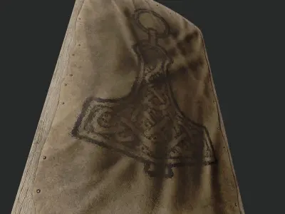 Slavic square leather shield-painted black Thor symbol Low-poly 3D model