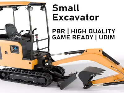 Small mini electric excavator on tracks Low-poly 3D model