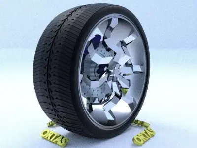 ORTAS CAR RIM 45 GAME READY RIM TIRE AND DISC 3D model