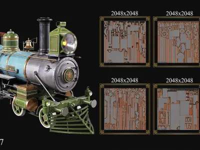 Vintage 19th-Century Steam Locomotive Low-poly 3D model Low-poly 3D model purchase