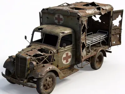 Battlefield Ambulance Wreckage Low-poly 3D model