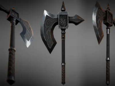 Metal Battle Axe 01 Low-poly 3D model