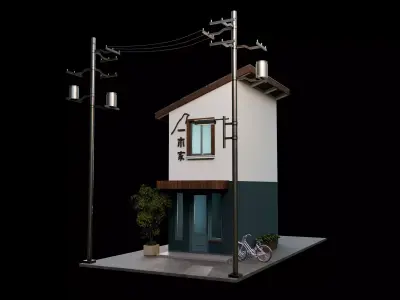 Japanese style shop front 3D model