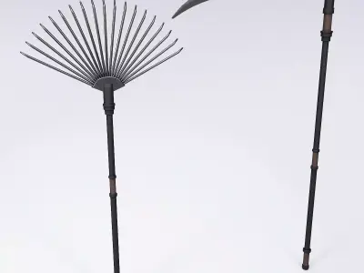 Scythe and leaf rake 3d model  3D model