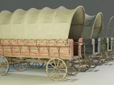 Wooden Medieval Carriage PBR Game Ready Low-poly 3D model