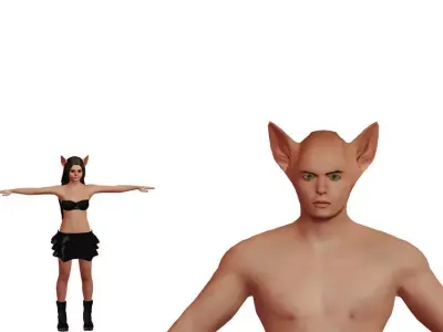 Couple-2 woman in outfit with cat ears Low-poly 3D model
