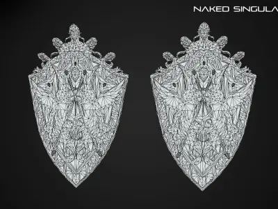Twins Angels Shield Medieval dark fantasy Low-poly 3D model