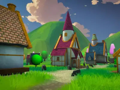 Whimsical Village Landscape Game Ready Cinematic Scene  3D model purchase