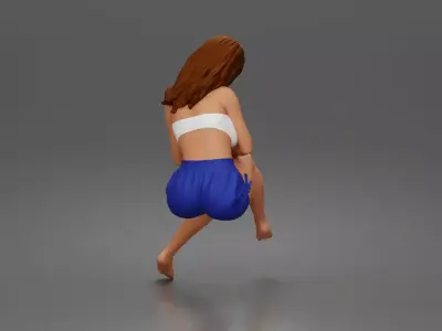 Relaxed woman sips morning coffee wearing summer top and shorts 3D print model
