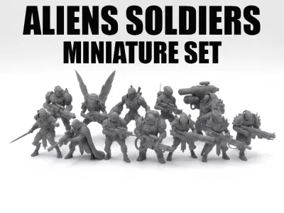 Alien Soldiers Miniatures Set  Sci Fi Army STL Pack 3D print model