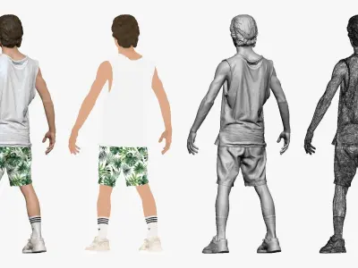 001247 junior boy in tank top palm shirts A pose Low-poly 3D model