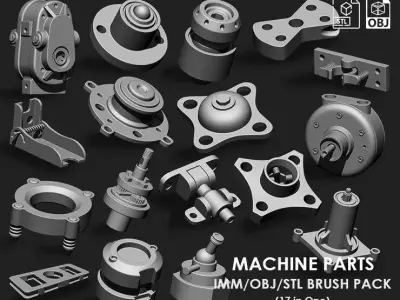 Machine Parts IMM OBJ STL Brush Pack 17 in One 3D model