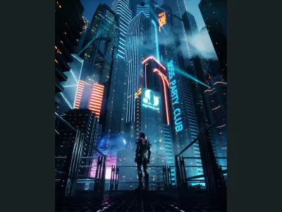 C4D Octane render CBD cyberpunk city 3D model