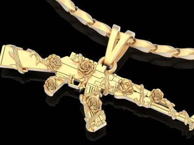 Gun AK47 Flower  gold printable jewelry 3D print model
