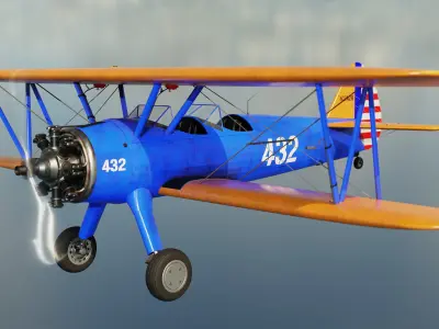 Boeing-Stearman Model 75 Biplane 3D model