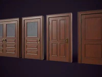 Vintage Office Doors and Windows Low-poly 3D model