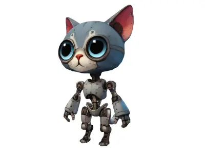 Circuit the Cyborg Cat Low-poly 3D model