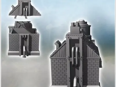 Post-apocalyptic industrial building with large ventilation turb 3D print model