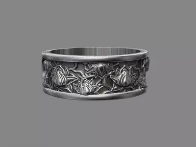Japanese Lotus flower floral wedding ring 3D print model