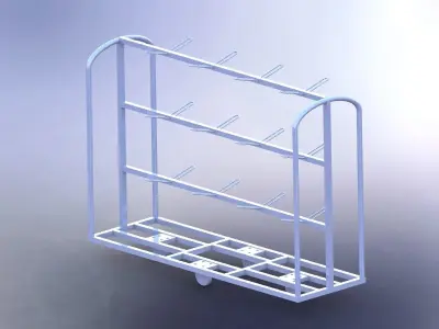 Trolley metal rack with four shelves 3D model