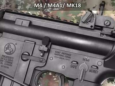 Colt M4 M4A1 MK18 Assault Rifle - Game Asset Low-poly 3D model