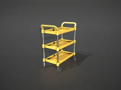 Three Tier Yellow Service Cart Low-poly 3D model