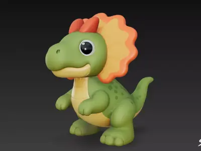 Cartoon Plush Dilophosaurus Low-poly 3D model