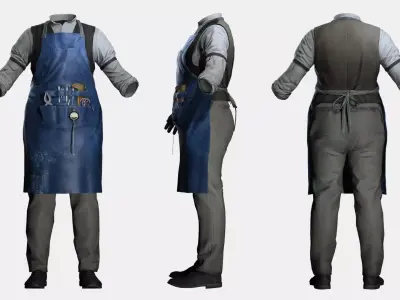 Vintage Craftsman Apron Outfit - Blacksmith Artisan Uniform Low-poly 3D model