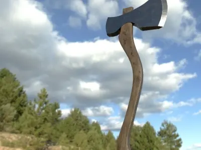 3D Ax Model axe in middle of field Low-poly 3D model