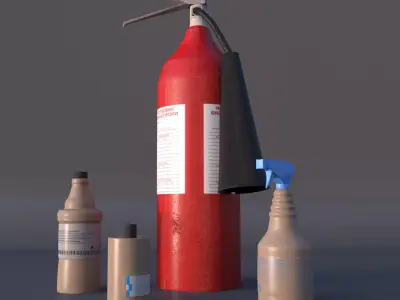 Extinguisher and bottles 3D model