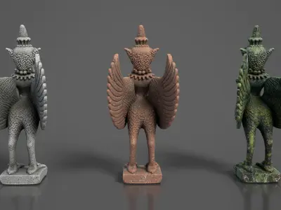 Ancient Khmer Statue 02-250522 Low-poly 3D model