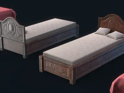 Antiquare Bed 3 Low-poly 3D model