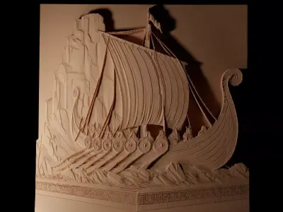 Viking Ship CNC 3d Print High Relief Sand Casting 3D print model